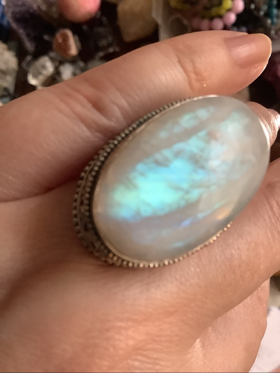 Jewelry - Huge Rainbow Moonstone Statement Ring - silver Sz 7